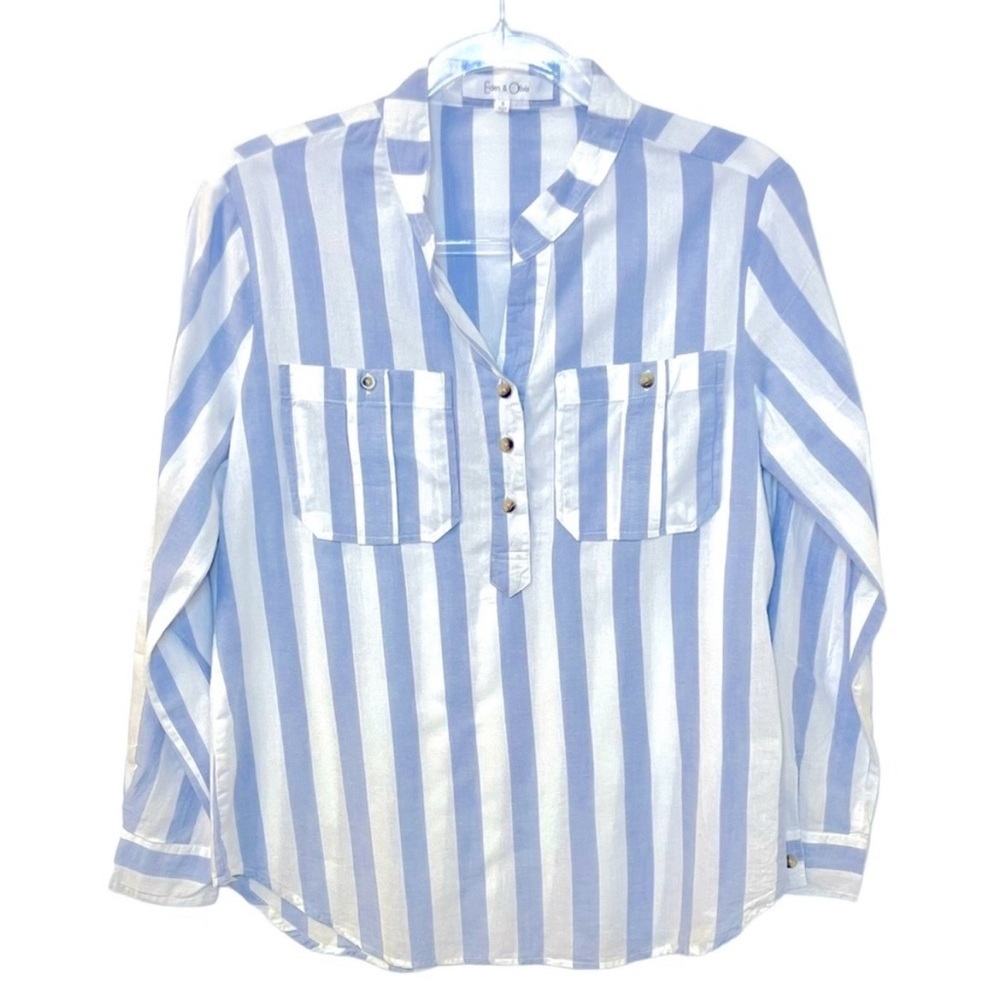 Anthropologie Eden & Olivia Long Sleeve Blue & White Striped Shirt